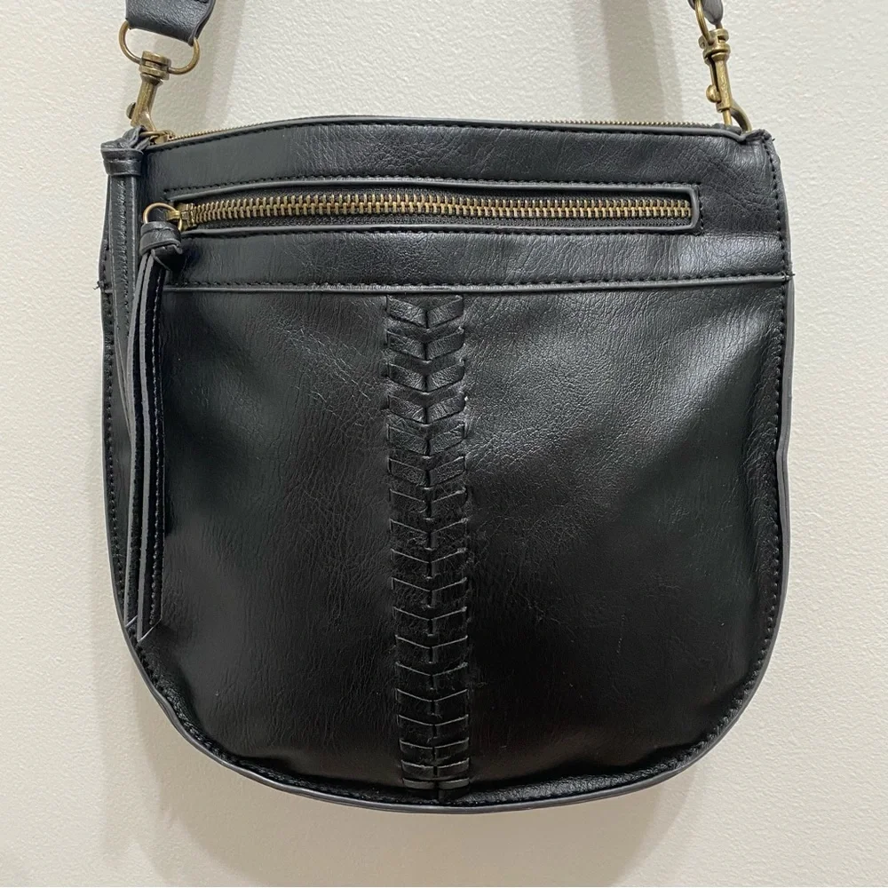 Faux Leather Black Boho Crossbody Bag